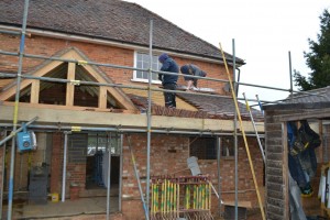 House extension Farnham Royal SL2 – roof tiles going down